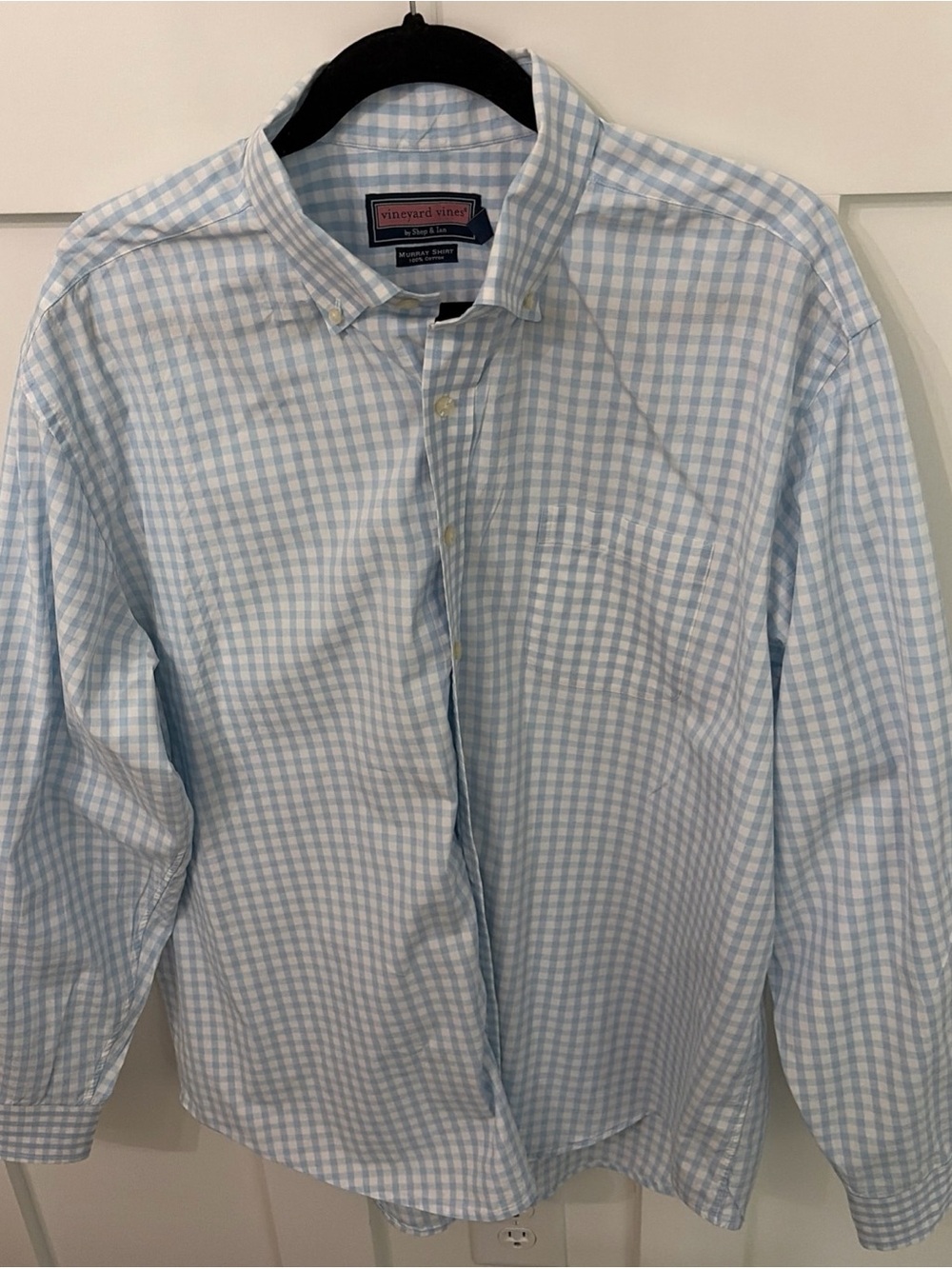 Vineyard Vines Men's Light Blue & White Gingham Button-Down Murray Shirt
